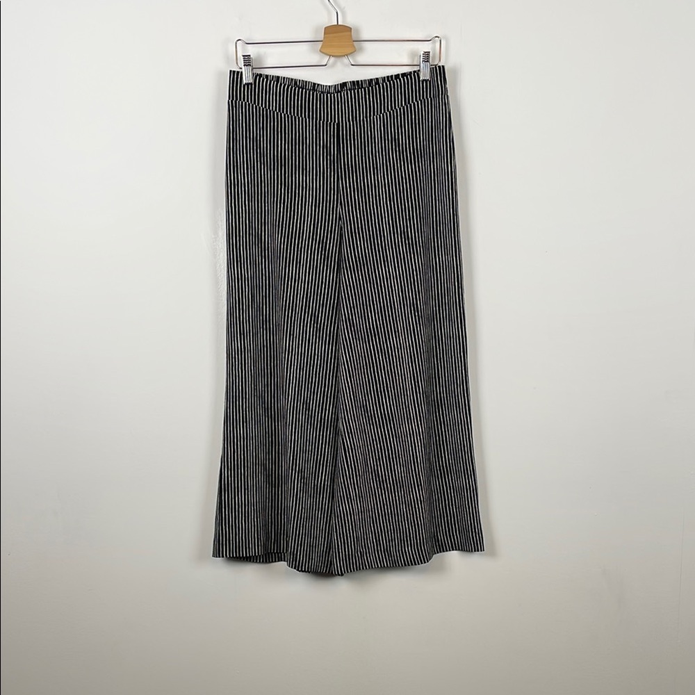Adrianna Papell Black and White Striped Wide-Leg Pullon Cropped Women's M Pants